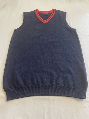 Brooks Brothers Red Fleece Navy V-Neck Sweater Vest Cotton Wool Blend Mens Large